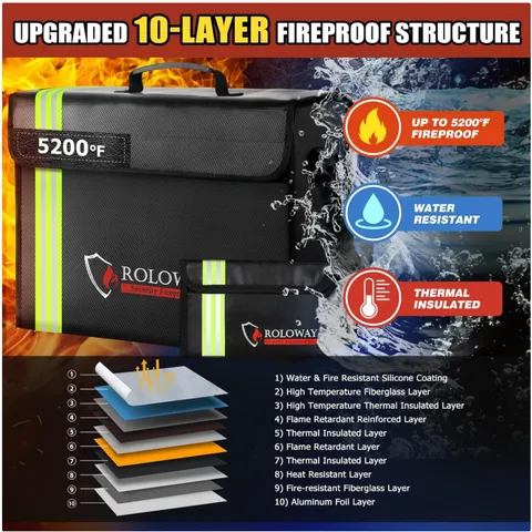 Large Fireproof Document Bag with Reflective Strip
