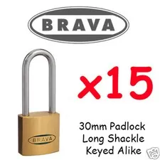 Padlocks x15  KEYED ALIKE BRAVA  30mm LONG SHACKLE  High quality BULK LOT