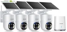 Solar Powered,4-Cam Pack Cameras for Home Security with 360° Auto Motion Trackin