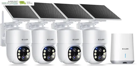 Solar Powered,4-Cam Pack Cameras for Home Security with 360° Auto Motion Trackin