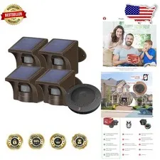 Solar Driveway Alarm 1/2 Mile Range, 4 Weatherproof Outdoor Motion Sensors