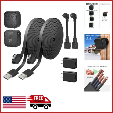2Pack 30ft Flat Power Cable for Blink Outdoor/Indoor Cameras with Adapter