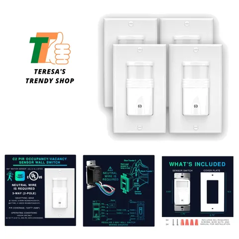 4-Pack 3-Way Motion Sensor Light Switch, Neutral Wire Required,  Certified