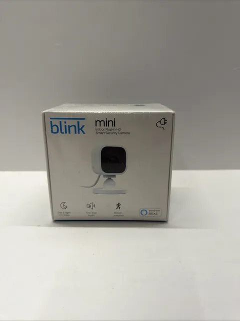 Blink Mini Compact Indoor Plug-In Smart Security Camera 1080p HD SEALED New