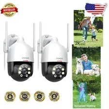 Outdoor WiFi Security Cameras 2K, 3MP PTZ 360° View, Motion Detection, Siren,...