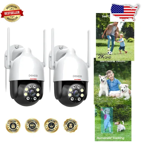 Outdoor WiFi Security Cameras 2K, 3MP PTZ 360° View, Motion Detection, Siren,...