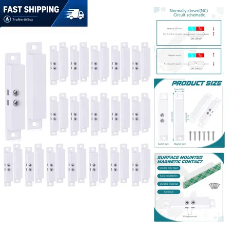 Magnetic Door Contact Sensor Window Alarm Surface Mounted 20 Sets White