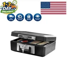 Fireproof Safe Box: Key Lock, Compact Design for Valuables - 0.25 Cu Ft