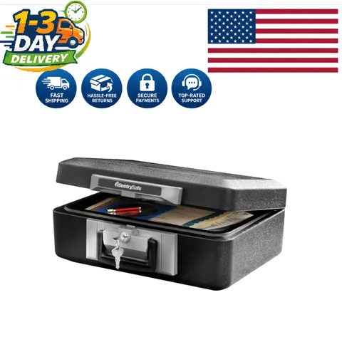 Fireproof Safe Box: Key Lock, Compact Design for Valuables - 0.25 Cu Ft