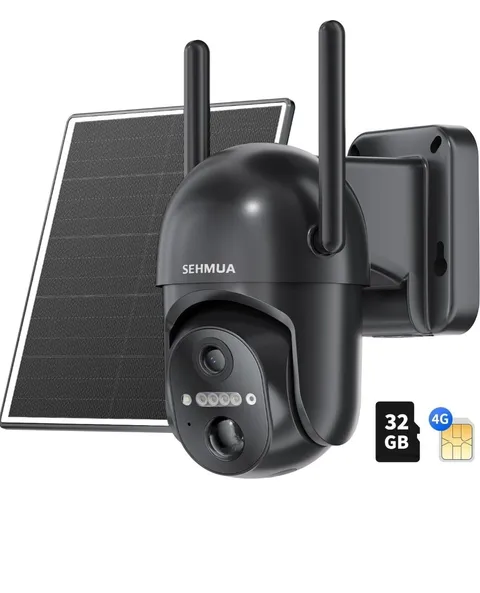 SEHMUA - 4G LTE Cellular Solar Security Camera Wireless Outdoor, No WiFi Solar