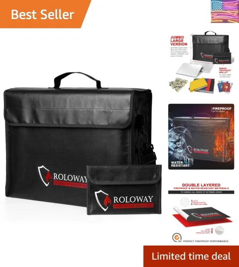 Large 17 x 12 x 5.8 inches Fireproof Bag, Water Resistant Fireproof Document ...