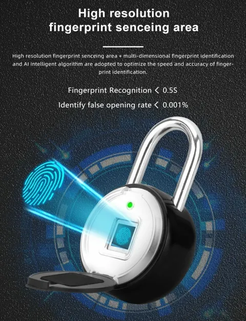 Fingerprint Padlock Waterproof and Dustproof smart Lock USB Rechargable