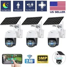 3 Pack WiFi6 Solar Battery Powered Wireless Security Camera Sys Outdoor 3MP PTZ