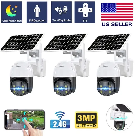 3 Pack WiFi6 Solar Battery Powered Wireless Security Camera Sys Outdoor 3MP PTZ