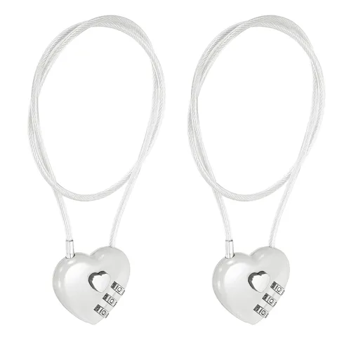 Combination Padlock (19.7 Inch, White)(2Pcs), 3-Digit Heart Shaped Combo Padlock