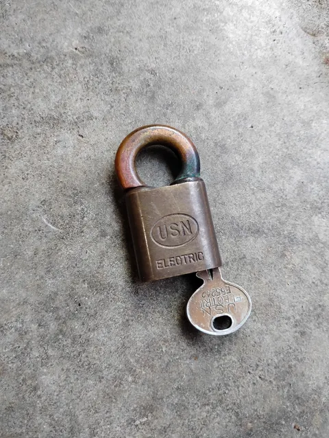 VTG U.S. Navy Solid Brass USN Electric Padlock Working w/Key Corbin Lock Co.