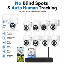 8 Pcs PTZ Cameras & Wireless CCTV Security Camera System WiFi 16CH 4K NVR Audio