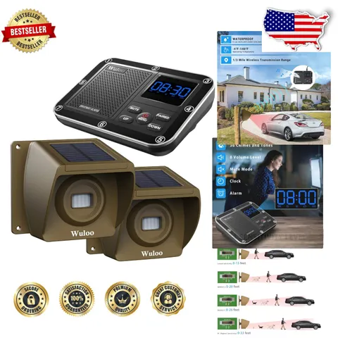 Solar Driveway Alarm 1800ft Range Wireless Outdoor Motion Detector System
