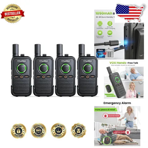 Wireless Intercom System 1.5 Mile Range VOX SOS Alarm 16 Channels UHF