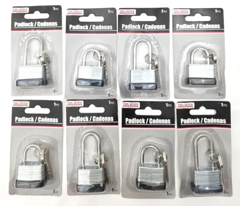 Lot of 8 Tool Bench Hardware Small Padlocks With Two Keys Short & Long Shackle
