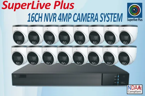 SuperLive Plus 16CH Camera System 16CH 4K NVR with 4TB HDD & 16x 4MP PoE Camera