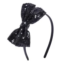 Sequin Black Bow Headband for Girls Sparkly Glitter Hairband Bows Hair Access...