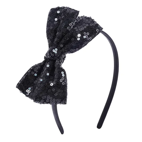 Sequin Black Bow Headband for Girls Sparkly Glitter Hairband Bows Hair Access...