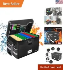 Fireproof Document Box with Lock, File Storage Organizer with Mesh Pockets, C...