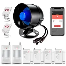 WiFi Security Alarm System Kit-Wireless 120db Loud Weatherproof Siren Horn wi...