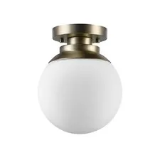 Globe Electric 65792 Portland 1-Light Semi-Flush Mount 9.91", Brass, Opal