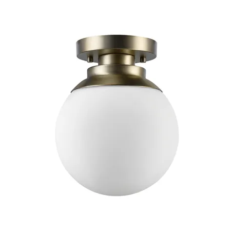 Globe Electric 65792 Portland 1-Light Semi-Flush Mount 9.91", Brass, Opal