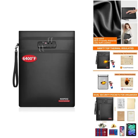 Noiposi 6400 Fireproof Document Bag Lock,Dual-Zip Compartments 15x11 Inch