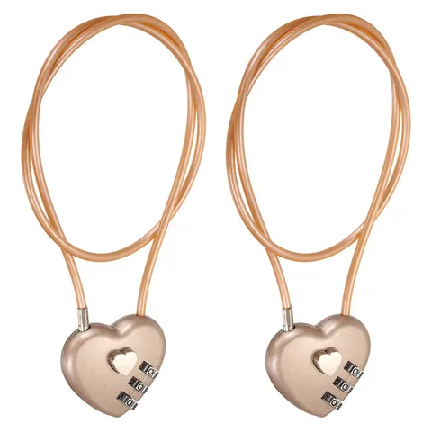 Combination Padlock (19.7", Rose Gold)(2Pcs), 3-Digit Heart Shaped Combo Padlock