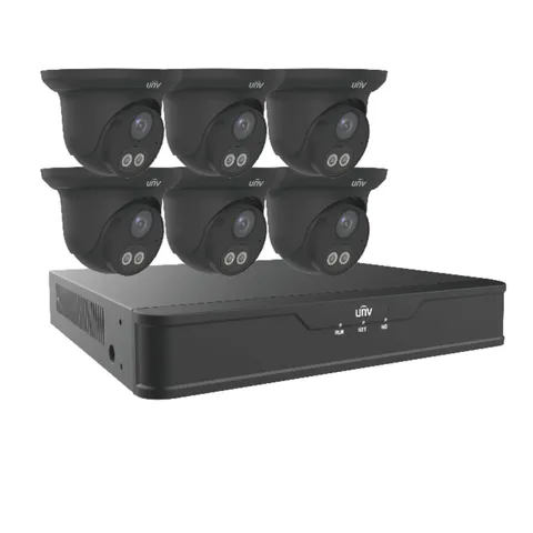 UNV Black 4K NVR Kit EK-S31P8DLT46T2-BK 6x 4MP Dual Light Turret Mic 2TB HDD