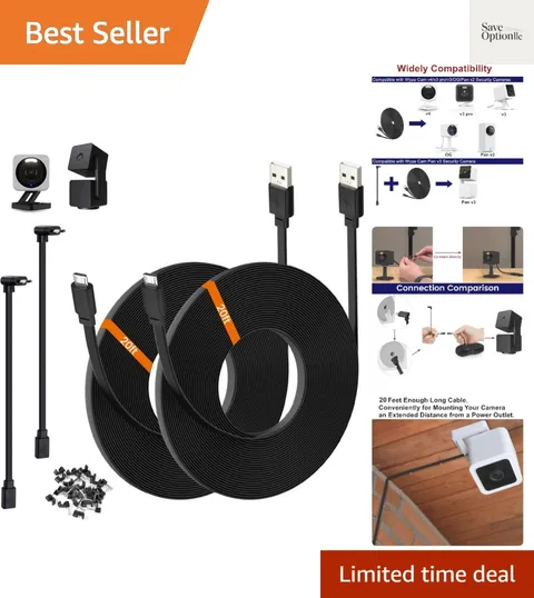 2-Pack 20ft Power Extension Cable Compatible with Wyze Cam v4,Wyze Cam Pan v3...