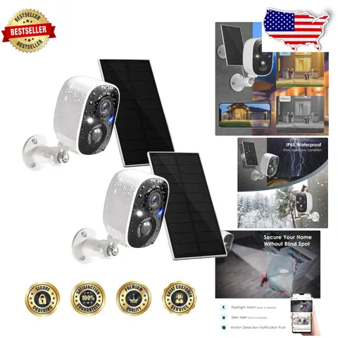 Wireless Outdoor Security Cameras 2K Solar Powered | 2-Way Talk, Motion Detect,