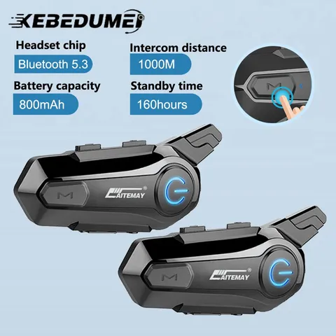 Kebidumei Motorcycle Helmet Bluetooth Intercom V5.3 1000M Waterproof Headset