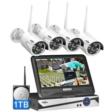 Hiseeu Wireless Security Camera System with 10in LCD 4K Monitor 4Pcs Cameras