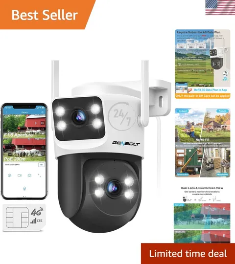 Dual Lens 4G LTE Outdoor Security Camera with Color Night Vision & Cloud Storage