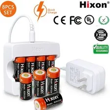 Hixon 8 Pack 3.7V RCR123a Rechargeable Batteries & Charger for Arlo HD Camera