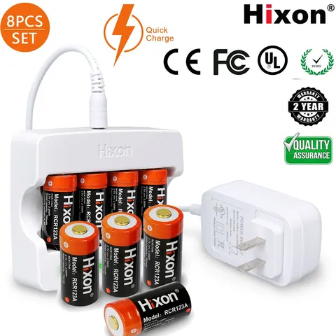 Hixon 8 Pack 3.7V RCR123a Rechargeable Batteries & Charger for Arlo HD Camera