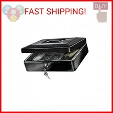 SentrySafe Black Money Saving Box with Cash Tray and Key Lock, Portable Safe Box