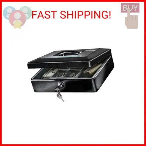 SentrySafe Black Money Saving Box with Cash Tray and Key Lock, Portable Safe Box