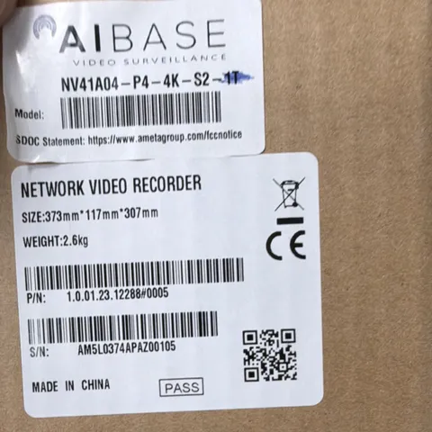 Aibase NV41A04-P4-4K-S2-11 Network Video Recorder Black w/ Power Cable Remote
