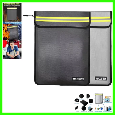 Portable Fireproof Waterproof Document Bag Set with Reflective Strip 2 Pack