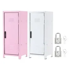 Mini Locker 4.3 x 10.8 Inch, 2 Pcs Small Locker with Lock Keys, Light Pink/White