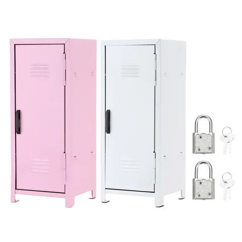 Mini Locker 4.3 x 10.8 Inch, 2 Pcs Small Locker with Lock Keys, Light Pink/White
