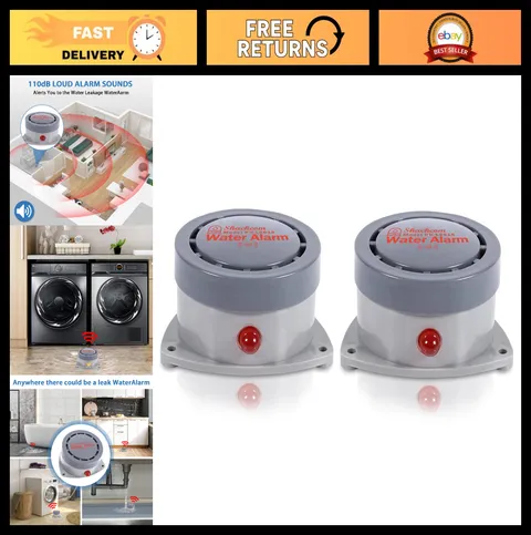 Water Leak Detector 2 Pack - 110DB Wireless Alarm, Waterproof, Audio & Light Ale