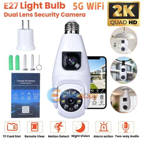 Cámara Inalámbrica Doméstica Con Doble Lente 2K 5G PTZ Bulb Audio Smart Camera