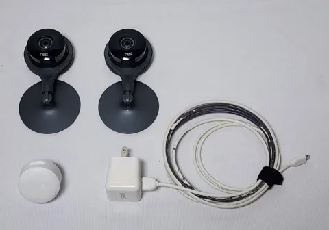 Google Nest Cam Indoor Security Camera A0005 1st Gen - 2 Cams, 2 Bricks, 1 Cable